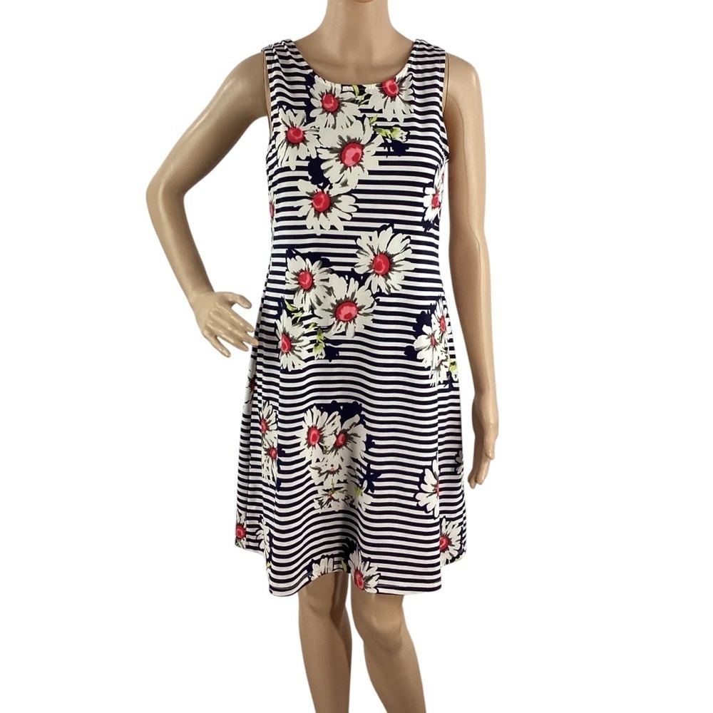 RN Studio by Ronni Nicole Navy Floral Stripe A-Line Dress Size S